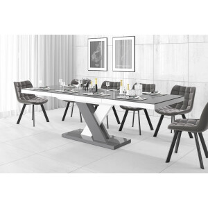 Uitschuifbare eettafel Xenon lux 160 tot 256 cm breed in hoogglans grijs mix wit