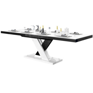 Uitschuifbare eettafel Xenon lux 160 tot 256 cm breed in hoogglans wit met zwart