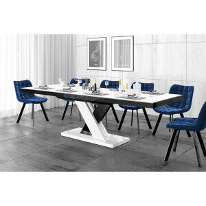 Uitschuifbare eettafel Xenon lux 160 tot 256 cm breed in hoogglans wit met zwart