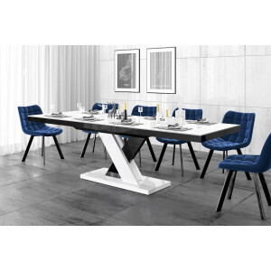 Uitschuifbare eettafel Xenon lux 160 tot 256 cm breed in hoogglans wit mix zwart