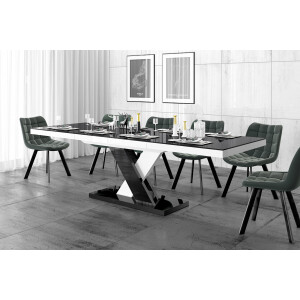 Uitschuifbare eettafel Xenon lux 160 tot 256 cm breed in hoogglans zwart met wit