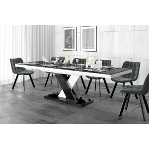 Uitschuifbare eettafel Xenon lux 160 tot 256 cm breed in hoogglans zwart mix wit