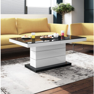 Uitschuifbare salontafel Matera Lux 120 tot 170 cm breed - Hoogglans zwart met wit