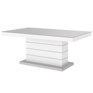 Uitschuifbare salontafel Matera Lux 120 tot 170 cm breed in mat lichtgrijs met wit