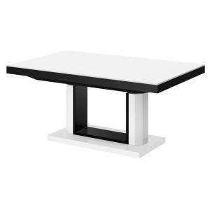 Uitschuifbare salontafel Quadro Lux 120 tot 170 cm breed in hoogglans wit met zwart