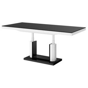Uitschuifbare salontafel Quadro Lux 120 tot 170 cm breed in hoogglans zwart met wit