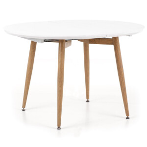 Uitschuifbare ronde eettafel Edward 120 tot 200 cm breed wit met sanremo eiken
