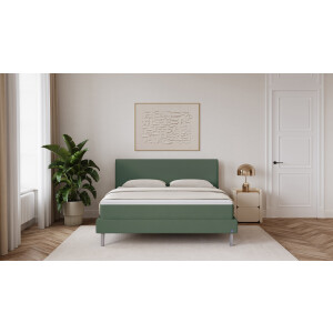 BRUNO Classic bed 140x200cm in mosgroen | Matrashardheid: Links H3 / Rechts H3 | Inclusief matras, lattenbodem en metalen poten