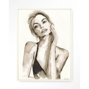 Urban Cotton Wandkleed 'A Woman's Face' 145 x 190cm in Floating Frame - off white