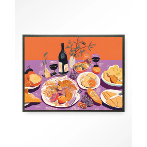 Urban Cotton Wandkleed 'Burgundian Table' 145 x 190cm in Floating Frame - black