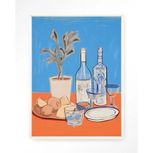 Urban Cotton Wandkleed 'Cocktail Table' 145 x 190cm in Floating Frame - off white