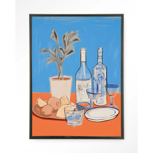 Urban Cotton Wandkleed 'Cocktail Table' 80 x 110cm in Floating Frame - black
