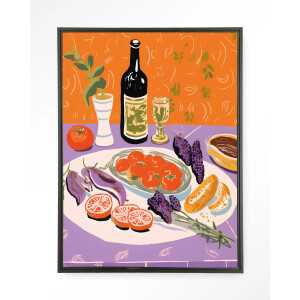 Urban Cotton Wandkleed 'Mediterranean Table' 145 x 190cm in Floating Frame - black
