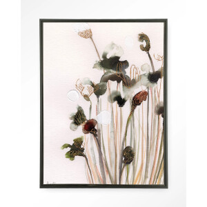 Urban Cotton Wandkleed 'Pastel Flowers 2' 80 x 110cm in Floating Frame - black