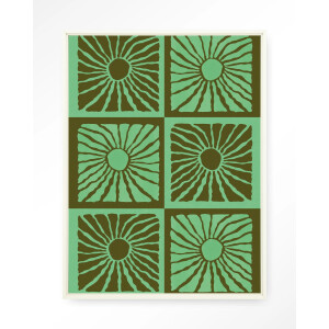 Urban Cotton Wandkleed 'Suns In Green' 110 x 145cm in Floating Frame - off white