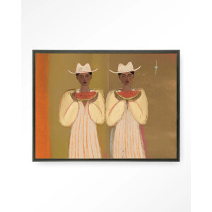 Urban Cotton Wandkleed 'Watermelon Girl' 80 x 110cm in Floating Frame - black