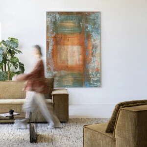 Urban Cotton Wandkleed 'Blue Ocker Abstract 1' 110 x 145cm in Frame - black