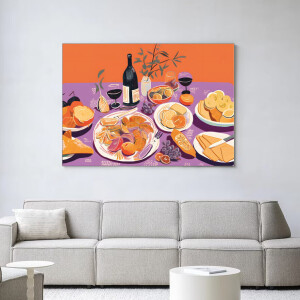 Urban Cotton Wandkleed 'Burgundian Table' 80 x 110cm in Frame - black