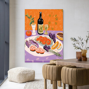 Urban Cotton Wandkleed 'Mediterranean Table' 110 x 145cm in Frame - black