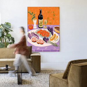 Urban Cotton Wandkleed 'Mediterranean Table' 80 x 110cm in Frame - black