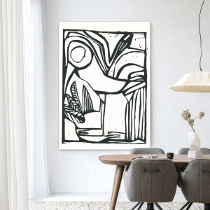 Urban Cotton Wandkleed 'Vogel' 110 x 145cm in Frame - black