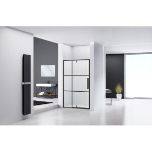 Van Rijn Products ST04 Nisdeur zwart incl. glasbehandeling 6mm glas, 2 lijnen zeefdruk L/R draaiend 1380-1400 x 2000 ST04300140