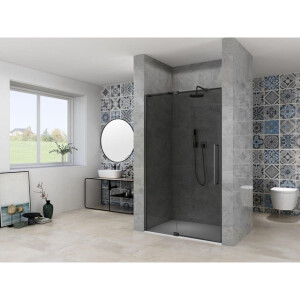 Van Rijn Products ST08 Nis Draaideur - 120x200cm - grijs rookglas - dikte 8mm - 2 delig - muurprofiel - stabilisatiestang - Zwart ST08300120GRZW