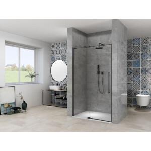 Van Rijn Products ST08 Nis Draaideur - 140x200cm - helder glas - dikte 8mm - 2 delig - muurprofiel - stabilisatiestang - Zwart ST08300140HEZW