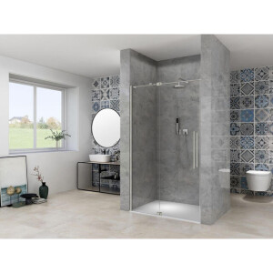 Van Rijn Products ST08 Nis Draaideur - 140x200cm - helder glas - dikte 8mm - 2 delig - muurprofiel - stabilisatiestang - RVS ST08300140HEBN