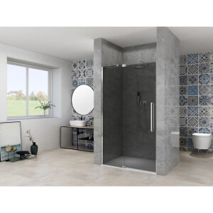 Van Rijn Products ST08 Nis Draaideur - 90x200cm - grijs rookglas - dikte 8mm - 2 delig - muurprofiel - stabilisatiestang - Chroom ST0830090GRCH