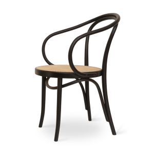 Venice No. 9 houten eetkamerstoel met armleuningen en rotan zitting zwart