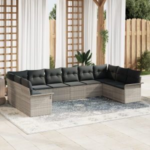 vidaXL Tuin Sofa Set met kussen 10 pcs Lichtgrijs poly rattan