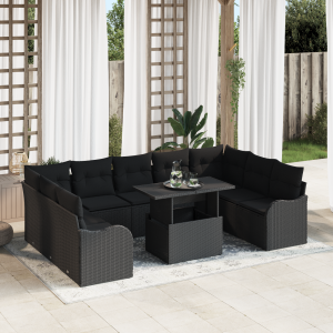 vidaXL Tuin Sofa Set met kussen 10 pcs Zwart Poly riet