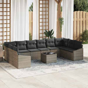 vidaXL Bankstel met kussen 11 pcs Grijs poly rattan