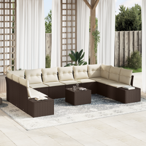 vidaXL 10-delige tuinsalonset met kussens Grijs Poly Rattan
