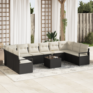 vidaXL Bankstel met kussen 11 pcs Zwart poly rattan