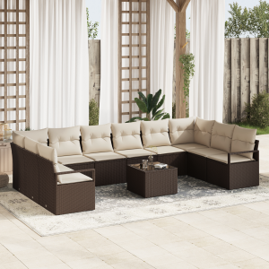 vidaXL Bankstel met kussen 11 pcs Bruin poly rattan