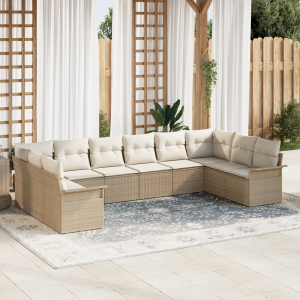 vidaXL Tuin Sofa Set met kussen 10 pcs Beige poly rattan