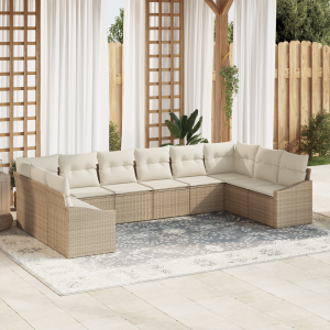 vidaXL Bankstel met kussen 10 pcs Beige poly rattan