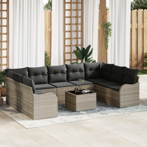 vidaXL Tuin Sofa Set 10 pcs Lichtgrijs poly rattan