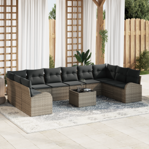 vidaXL Bankstel met kussen 11 pcs Grijs Polyrattan