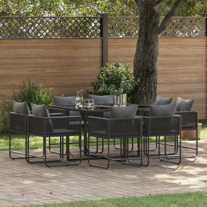 vidaXL 10-delige tuinset met kussens van staal en poly rattan