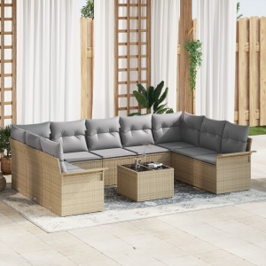 vidaXL Tuin Sofa Set met opslag 10 pcs Zwart poly rattan