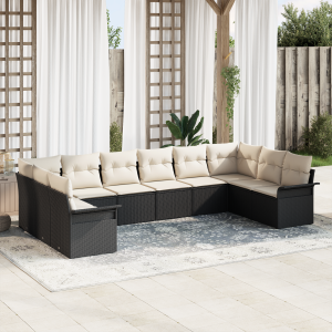 vidaXL Tuin Sofa Set met kussen 10 pcs Zwart poly rattan