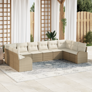 vidaXL 10-delige tuinsofa set inclusief kussens in beige poly rattan