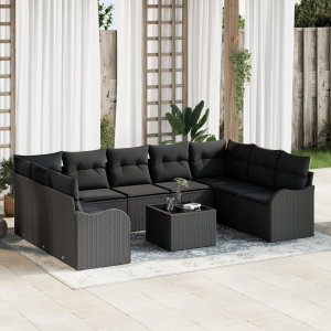 vidaXL Tuin Sofa Set met kussen 10 pcs Zwart Poly riet