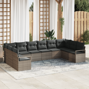 vidaXL Bankstel met kussen 10 pcs Grijs poly rattan