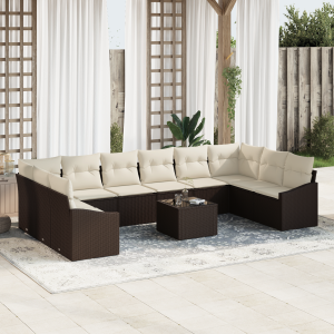 vidaXL Bankstel met kussen 11 pcs Bruin poly rattan