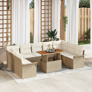 vidaXL 10-delige tuinsofa set met kussens in beige, gemaakt van poly rattan