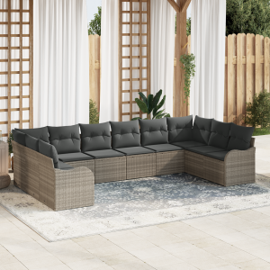 vidaXL Tuin Sofa Set 10 pcs Lichtgrijs poly rattan